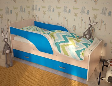 Кровать с ящиками Максимка, корпус Млечный дуб, фасад Синий в Якутске