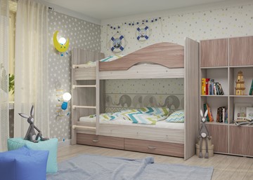 Детская кровать для девочки Мая с 2 ящиками на щитах, корпус Шимо светлый, фасад Шимо темный в Якутске