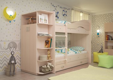 Детская кровать для девочки Мая на щитах со шкафом и ящиками, цвет Млечный дуб в Якутске