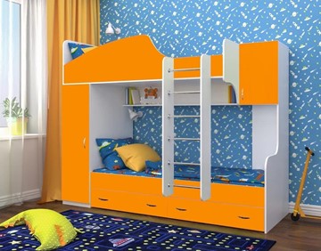 Детская кровать-шкаф Юниор-2, каркас Белое дерево, фасад Оранжевый в Якутске