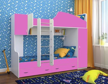 Детская кровать-шкаф Юниор-2, каркас Белое дерево, фасад Розовый в Якутске