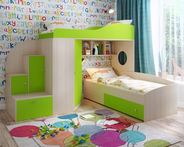 Детская кровать-шкаф Кадет-2, корпус Дуб, фасад Лайм в Якутске