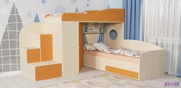 Детская кровать-шкаф Кадет-2, корпус Дуб, фасад Оранжевый в Якутске