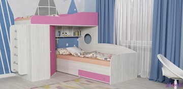 Детская кровать-шкаф Кадет-2 с металлической лестницей, корпус Винтерберг, фасад Розовый в Якутске