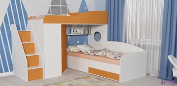Детская кровать-шкаф Кадет-2 с универсальной лестницей, корпус Белое дерево, фасад Оранжевый в Якутске