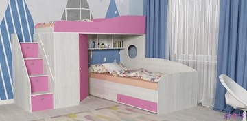 Детская кровать-шкаф Кадет-2 с универсальной лестницей, корпус Винтерберг, фасад Розовый в Якутске