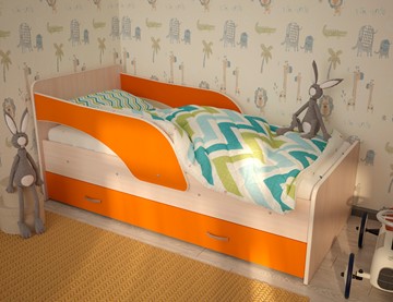 Детская кровать с ящиками Максимка, корпус Млечный дуб, фасад Оранжевый в Якутске