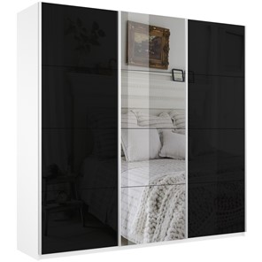 Шкаф 3-дверный Широкий Прайм (2 Стекла Черных / Зеркало) 2400x570x2300, Белый Снег в Якутске
