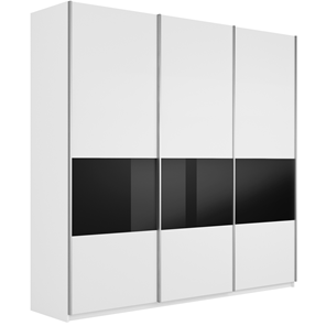 Шкаф 3-х дверный Широкий Прайм (ДСП / Черное стекло) 2400x570x2300, Белый снег в Якутске