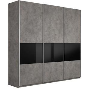 Шкаф 3-створчатый Широкий Прайм (ДСП / Черное стекло) 2400x570x2300, Бетон в Якутске