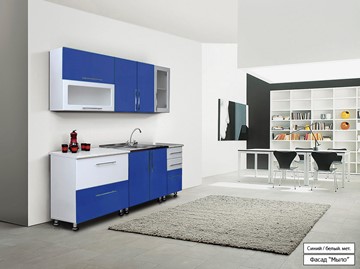 Кухня Мыло 224 2000х718, цвет Синий/Белый металлик в Якутске