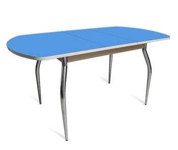 Маленький кухонный стол ПГ-01 СТ2, дуб молочный/синие стекло/35 хром гнутые металл в Якутске