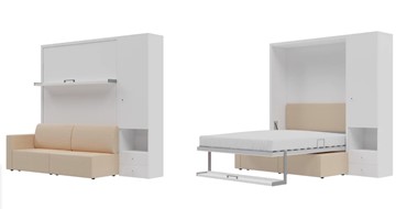 Кровать-шкаф Кровать-трансформер Smart (КД 1400+ШП), шкаф правый, левый подлокотник в Якутске