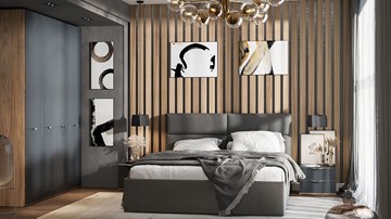 Модульная спальня Глосс №1 (Яблоня Беллуно/Cтекло Графит матовый) в Якутске