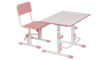 Комплект детской мебели POLINI Kids Растущая парта-трансформер М1 и стул регулируемый L Белый-розовый в Якутске