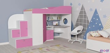 Детская кровать-чердак Кадет-1, корпус Белое дерево, фасад Розовый в Якутске