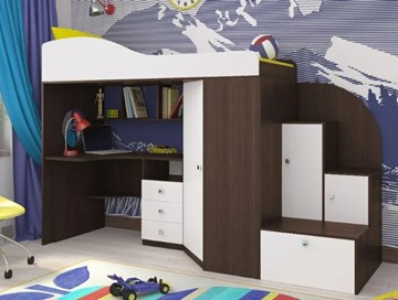 Детская кровать-шкаф Кадет-1, корпус Ясень анкор темный, фасад Белое дерево в Якутске