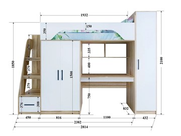 Кровать-чердак с шкафом Тея, каркас Винтерберг, фасад Амарант в Якутске - предосмотр 1