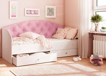 Кровать с ящиками Эльза без бортика, Розовый (латы) в Якутске