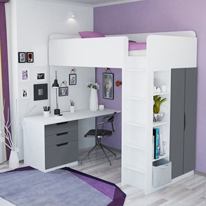 Кровать детская с письменным столом и шкафом POLINI Kids Simple Белый / Серый в Якутске - предосмотр 3