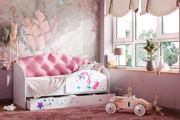 Кровать детская односпальная Звездочка с бортиком, Розовый в Якутске