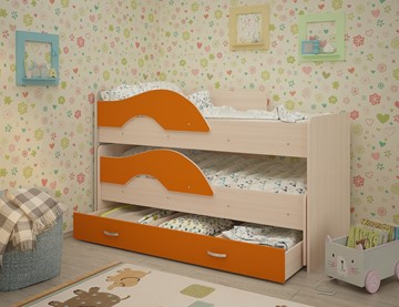 Двухэтажная детская кровать Радуга 1.6 с ящиком, корпус Млечный дуб, фасад Оранжевый в Якутске