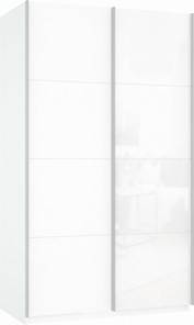 Шкаф 2-х створчатый Прайм (ДСП/Белое стекло) 1600x570x2300, белый снег в Якутске