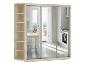 Шкаф 3-дверный Экспресс (3 зеркала), со стеллажом 2100х600х2200, дуб сонома в Якутске