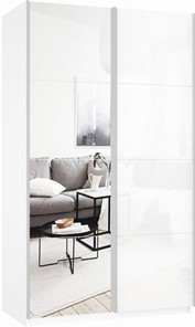 Шкаф 2-дверный Прайм (Зеркало/Белое стекло) 1600x570x2300, белый снег в Якутске