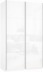 Шкаф 2-х дверный Прайм (Белое стекло/Белое стекло) 1200x570x2300, белый снег в Якутске