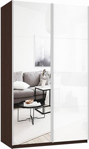 Шкаф 2-дверный Прайм (Зеркало/Белое стекло) 1400x570x2300, венге в Якутске