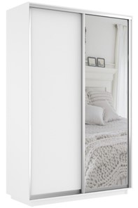 Шкаф 2-дверный Экспресс (ДСП/Зеркало) 1200х450х2400, белый снег в Якутске