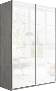 Шкаф 2-х дверный Прайм (Белое стекло/Белое стекло) 1400x570x2300, бетон в Якутске
