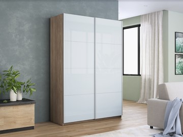 Шкаф 2-х дверный Прайм (Белое стекло/Белое стекло) 1600x570x2300, дуб сонома в Якутске - предосмотр 4