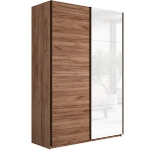 Шкаф 2-х дверный Прайм (ДСП/Белое стекло) 1400x570x2300, Крафт табачный в Якутске