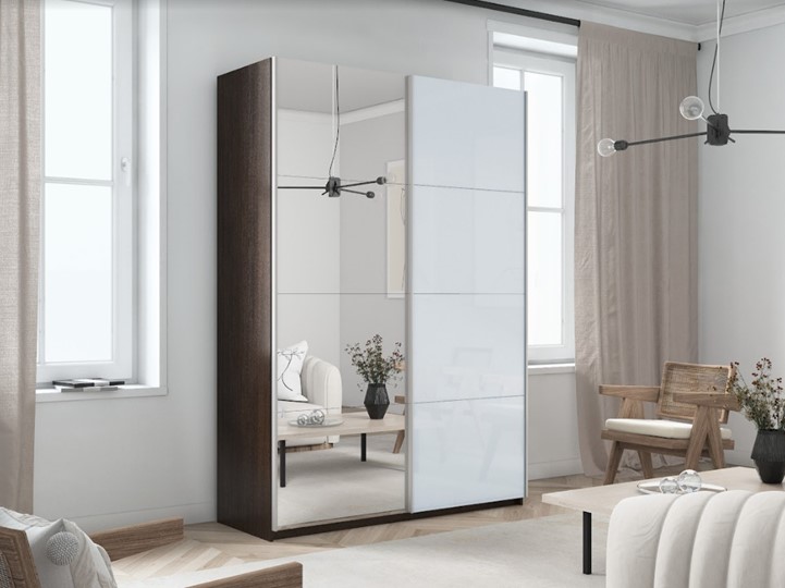 Шкаф 2-дверный Прайм (Зеркало/Белое стекло) 1400x570x2300, венге в Якутске - изображение 5