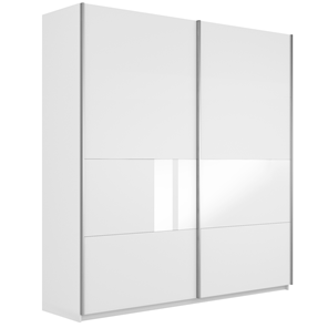 Шкаф 2-дверный Широкий Прайм (ДСП / Белое стекло) 2200x570x2300, Белый снег в Якутске