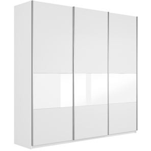 Шкаф Широкий Прайм (ДСП / Белое стекло) 2400x570x2300, Белый снег в Якутске