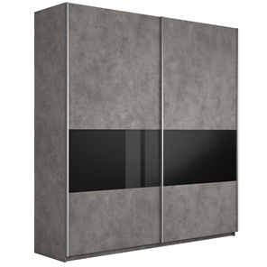 Шкаф 2-х дверный Широкий Прайм (ДСП / Черное стекло) 2200x570x2300, Бетон в Якутске