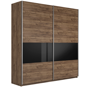 Шкаф 2-дверный Широкий Прайм (ДСП / Черное стекло) 2200x570x2300, Крафт Табачный в Якутске
