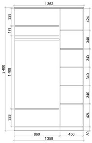 Шкаф двухдверный 2400х1362х620 с двумя зеркалами ХИТ 24-14-55 Венге Аруба в Якутске - предосмотр 2