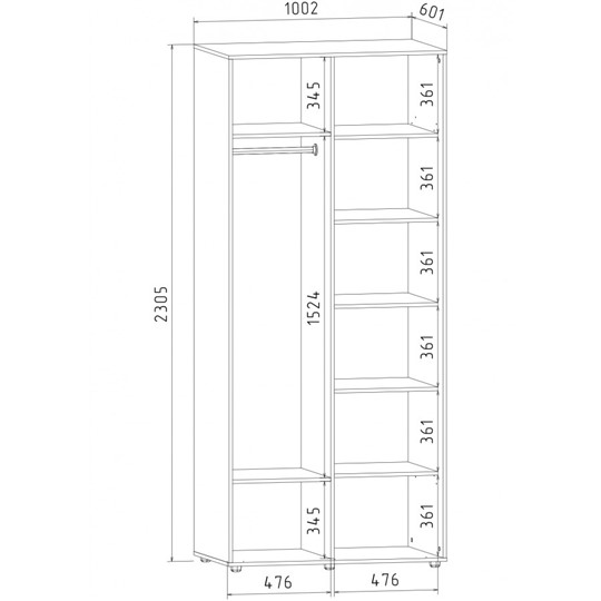 Шкаф 2-х дверный Акцент-Лайт 2-Д 2303х1000х600, Венге в Якутске - изображение 1