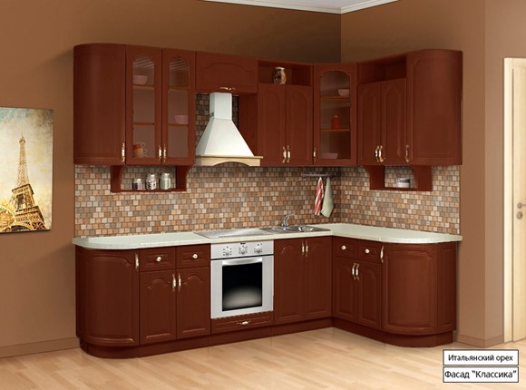 Кухонный угловой гарнитур Классика 2700х1500, цвет Итальянский орех в Якутске - изображение