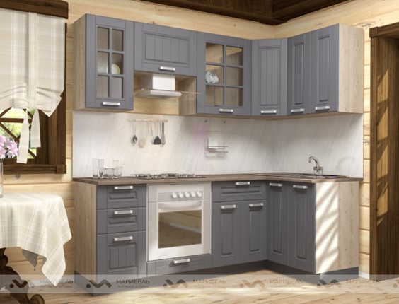 Модульная кухня Прованс 2200х1200, цвет Черный ясень/Дуб баррик в Якутске - изображение