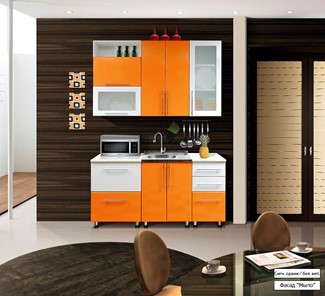 Готовая кухня Мыло 224 1600х918, цвет Оранжевый/Белый металлик в Якутске