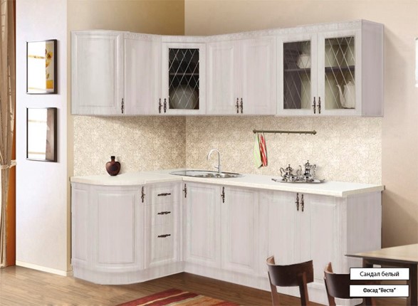 Угловая кухня Веста 1330х2200, цвет Сандал белый в Якутске - изображение