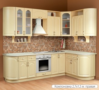 Угловая кухня Классика 2700х1500, цвет Дуб беленый в Якутске