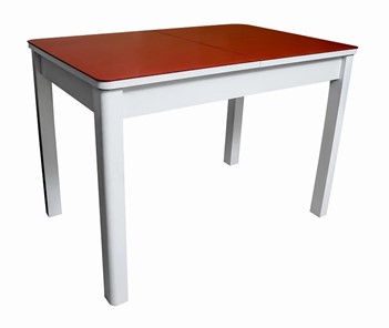 Кухонный обеденный стол Айсберг-04 СТ2, белое ЛДСП/стекло алое/прямые массив белый в Якутске