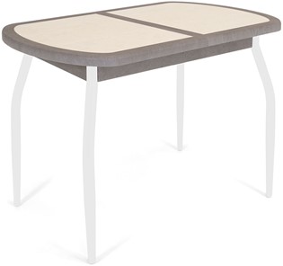 Кухонный стол раздвижной Будапешт-1 ПЛ (ноги белые, плитка бежевая/серый камень) в Якутске - предосмотр