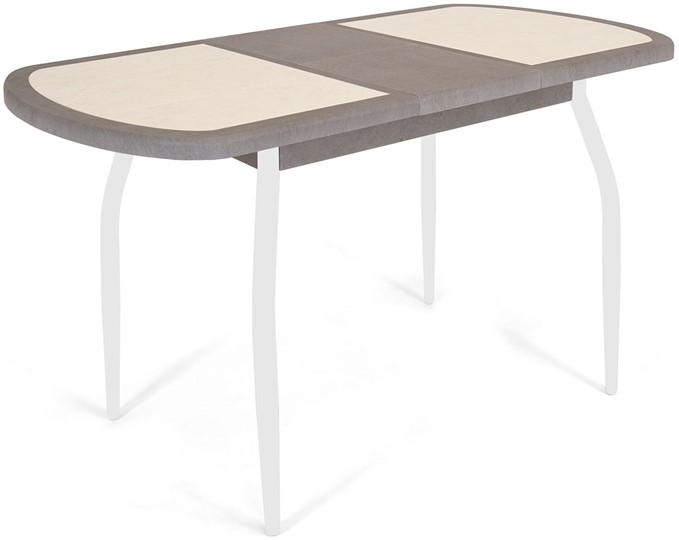 Кухонный стол раскладной Будапешт-мини ПЛ (ноги белые, плитка бежевая/серый камень) в Якутске - изображение 2
